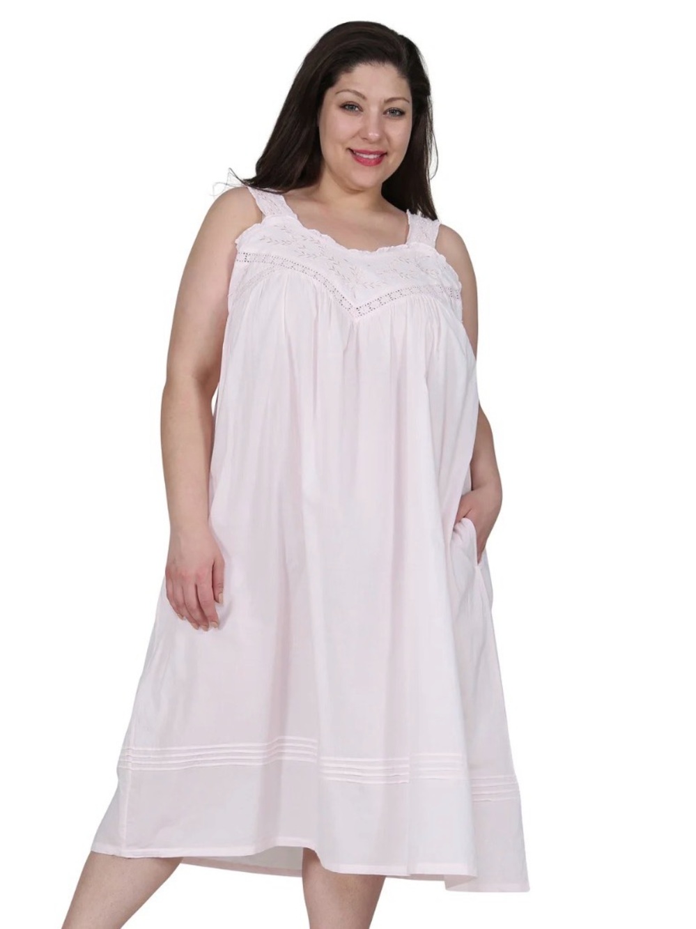 Plus-Size Lace-Trim Chemise Nightdress in Light Pink